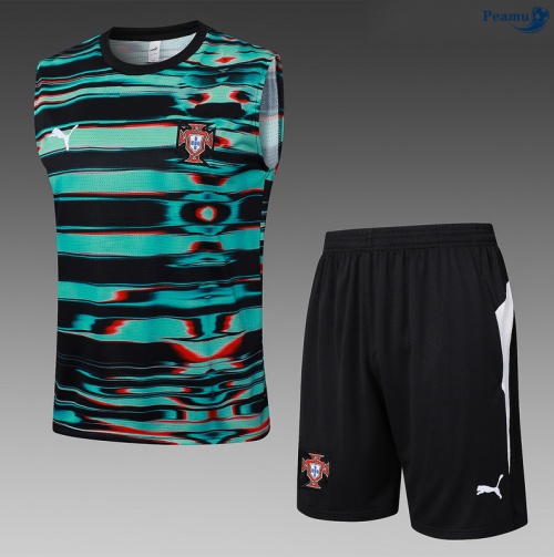 Maillot foot Kit Entrainement Portugal Debardeur + Shorts Vert/Noir/Blanc 2025-2026 peamu 0375