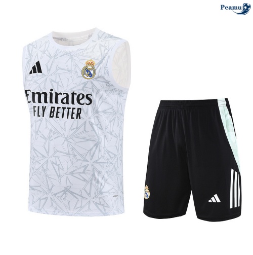 Maillot foot Kit Entrainement Real Madrid Debardeur + Shorts Blanc/Noir 2025-2026 peamu 0153