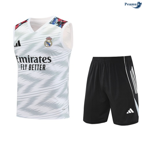 Maillot foot Kit Entrainement Real Madrid Debardeur + Shorts Blanc/Noir 2025-2026 peamu 0154