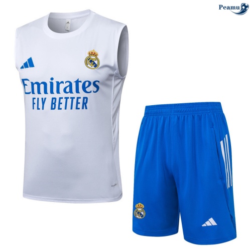 Maillot foot Kit Entrainement Real Madrid Debardeur + Shorts Blanc/Bleu 2025-2026 peamu 0157