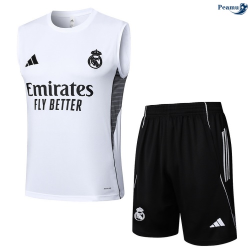 Maillot foot Kit Entrainement Real Madrid Debardeur + Shorts Blanc/Noir 2025-2026 peamu 0158
