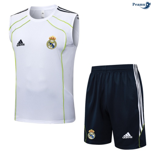 Maillot foot Kit Entrainement Real Madrid Debardeur + Shorts Blanc/Noir 2025-2026 peamu 0159