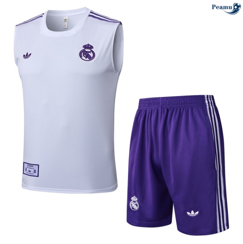 Maillot foot Kit Entrainement Real Madrid Debardeur + Shorts Blanc/Violet 2025-2026 peamu 0160