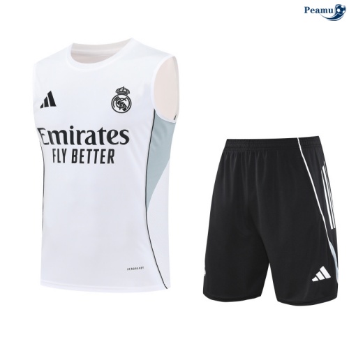 Maillot foot Kit Entrainement Real Madrid Debardeur + Shorts Blanc/Vert 2025-2026 peamu 0161