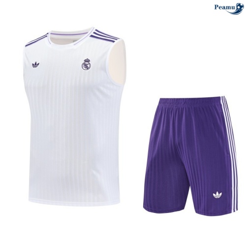 Maillot foot Kit Entrainement Real Madrid Debardeur + Shorts Blanc/Violet 2025-2026 peamu 0162