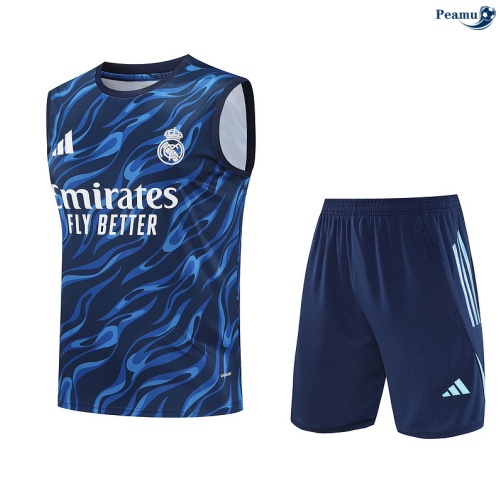 Maillot foot Kit Entrainement Real Madrid Debardeur + Shorts Bleu Marine 2025-2026 peamu 0164