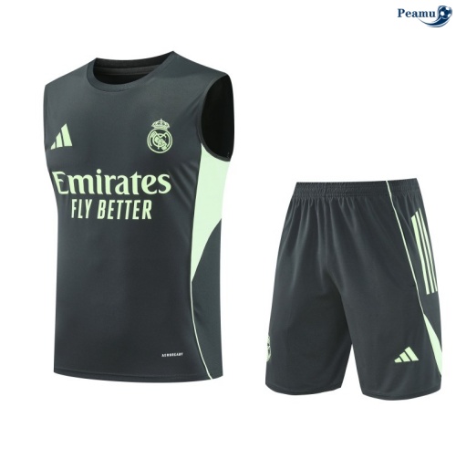 Maillot foot Kit Entrainement Real Madrid Debardeur + Shorts Bleu Marine/Vert 2025-2026 peamu 0165