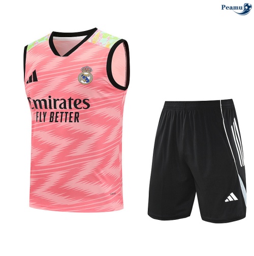 Maillot foot Kit Entrainement Real Madrid Debardeur + Shorts Rose/Noir 2025-2026 peamu 0167