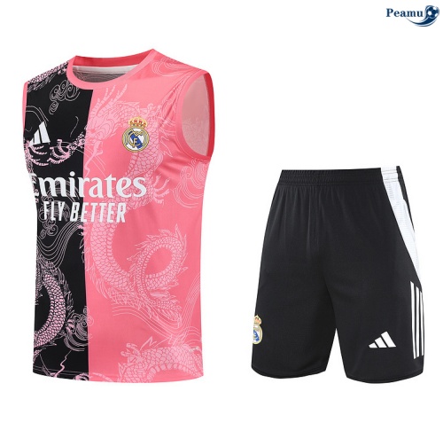 Maillot foot Kit Entrainement Real Madrid Debardeur + Shorts Rose/Noir/Blanc 2025-2026 peamu 0168