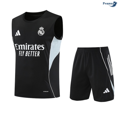 Maillot foot Kit Entrainement Real Madrid Debardeur + Shorts Noir/Blanc/Vert 2025-2026 peamu 0169