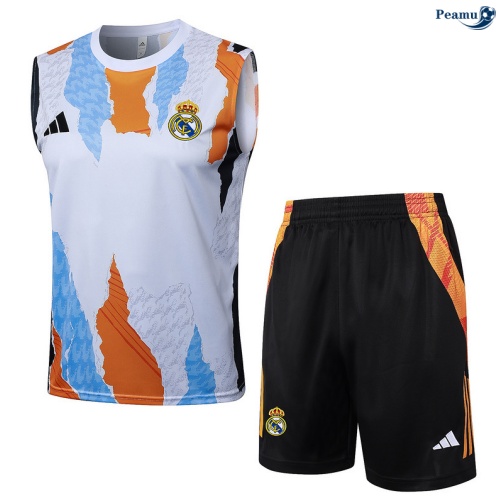Maillot foot Kit Entrainement Real Madrid Debardeur + Shorts Jaune/Blanc 2025-2026 peamu 0171