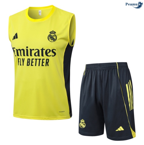 Maillot foot Kit Entrainement Real Madrid Debardeur + Shorts Jaune/Gris foncé 2025-2026 peamu 0172