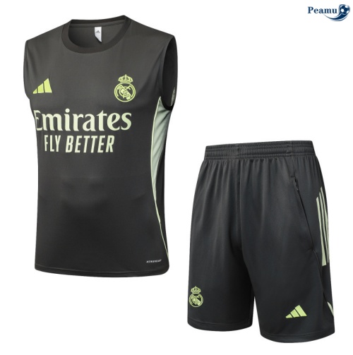 Maillot foot Kit Entrainement Real Madrid Debardeur + Shorts Gris/Vert 2025-2026 peamu 0173