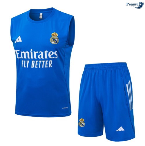 Maillot foot Kit Entrainement Real Madrid Debardeur + Shorts Bleu/Blanc 2025-2026 peamu 0175