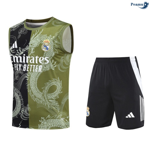 Maillot foot Kit Entrainement Real Madrid Debardeur + Shorts Vert/Noir/Blanc 2025-2026 peamu 0177