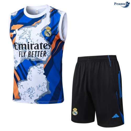 Maillot foot Kit Entrainement Real Madrid Debardeur + Shorts Noir/Bleu 2025-2026 peamu 0178
