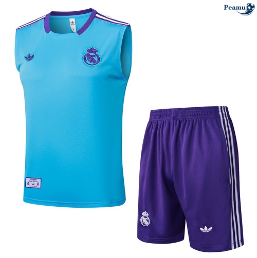 Maillot foot Kit Entrainement Real Madrid Debardeur + Shorts Bleu Clair/Violet/Blanc 2025-2026 peamu 0180