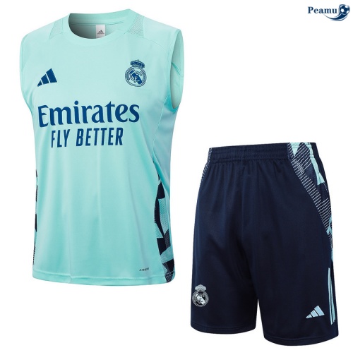 Maillot foot Kit Entrainement Real Madrid Debardeur + Shorts Vert/Bleu 2025-2026 peamu 0182