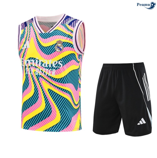 Maillot foot Kit Entrainement Real Madrid Debardeur + Shorts Vert/Rose/Jaune/Noir 2025-2026 peamu 0183