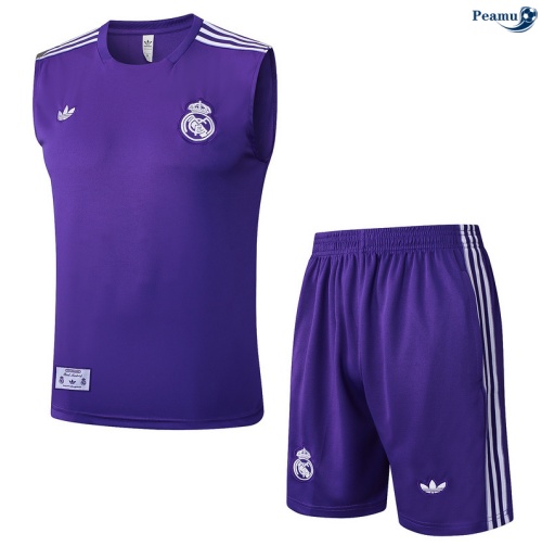 Maillot foot Kit Entrainement Real Madrid Debardeur + Shorts violet/Blanc 2025-2026 peamu 0189