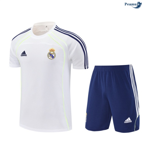 Maillot foot Kit Entrainement Real Madrid Enfant + Shorts Blanc/Bleu Marine 2025-2026 peamu 0194