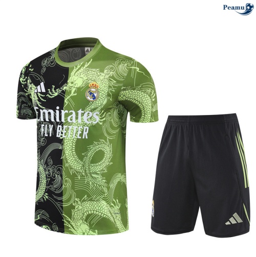 Maillot foot Kit Entrainement Real Madrid Enfant + Shorts Noir/Vert 2025-2026 peamu 0196