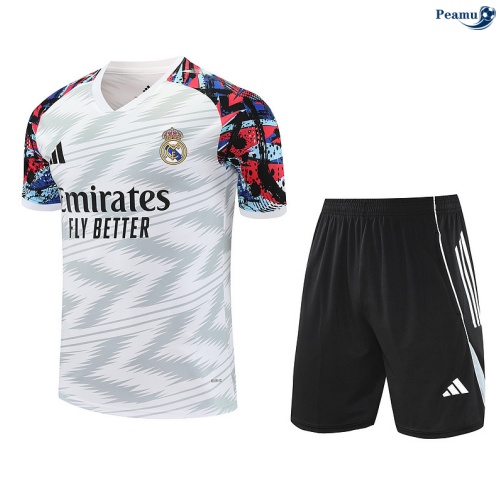 Maillot foot Kit Entrainement Real Madrid + Shorts Blanc/Noir/Rouge 2025-2026 peamu 0206