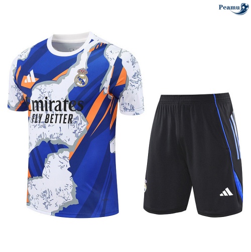 Maillot foot Kit Entrainement Real Madrid + Shorts Blanc/Noir/Bleu 2025-2026 peamu 0208