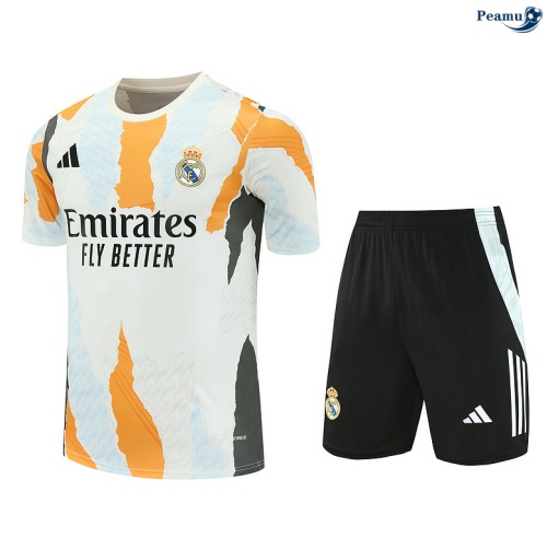 Maillot foot Kit Entrainement Real Madrid + Shorts Blanc/Noir/Bleu Clair 2025-2026 peamu 0209