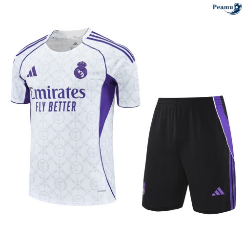 Maillot foot Kit Entrainement Real Madrid + Shorts Blanc/Noir/Violet 2025-2026 peamu 0210