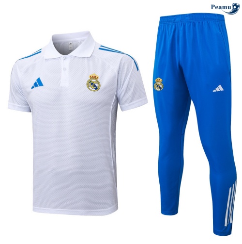 Maillot foot Kit Entrainement Real Madrid Polo + Pantalon Blanc/Bleu 2025-2026 peamu 0211