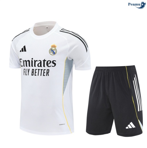 Maillot foot Kit Entrainement Real Madrid + Shorts Blanc/Noir 2025-2026 peamu 0212