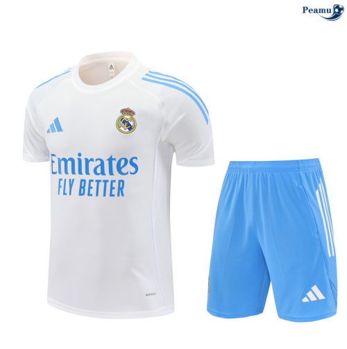 Maillot foot Kit Entrainement Real Madrid + Shorts Blanc/Bleu Clair 2025-2026 peamu 0213