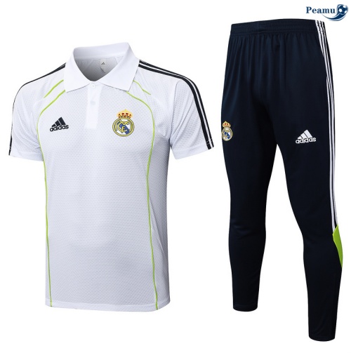 Maillot foot Kit Entrainement Real Madrid Polo + Pantalon Blanc/Noir/Vert 2025-2026 peamu 0217