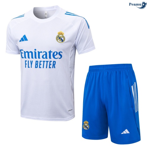 Maillot foot Kit Entrainement Real Madrid + Shorts Blanc/Bleu 2025-2026 peamu 0218