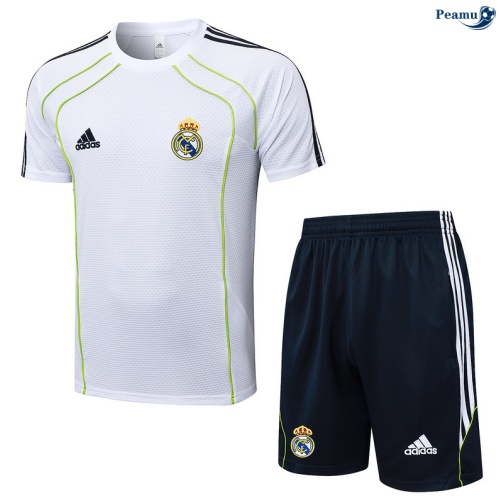 Maillot foot Kit Entrainement Real Madrid + Shorts Blanc/Bleu/Vert 2025-2026 peamu 0219