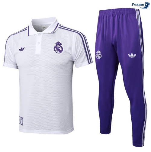 Maillot foot Kit Entrainement Real Madrid Polo + Pantalon Blanc/Violet 2025-2026 peamu 0220