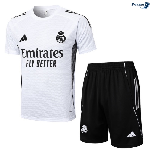Maillot foot Kit Entrainement Real Madrid + Shorts Blanc/Noir 2025-2026 peamu 0223