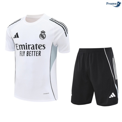 Maillot foot Kit Entrainement Real Madrid + Shorts Blanc/Vert Clair 2025-2026 peamu 0224