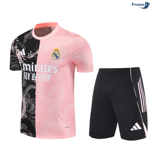 Maillot foot Kit Entrainement Real Madrid + Shorts Noir/Rose 2025-2026 peamu 0225