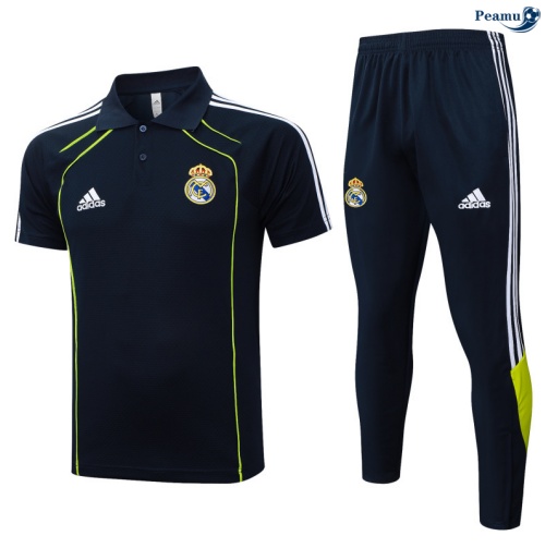 Maillot foot Kit Entrainement Real Madrid Polo + Pantalon Bleu Marine/Blanc/Vert 2025-2026 peamu 0228