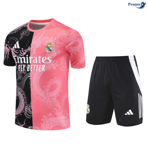 Maillot foot Kit Entrainement Real Madrid + Shorts Rose/Noir/Blanc 2025-2026 peamu 0233