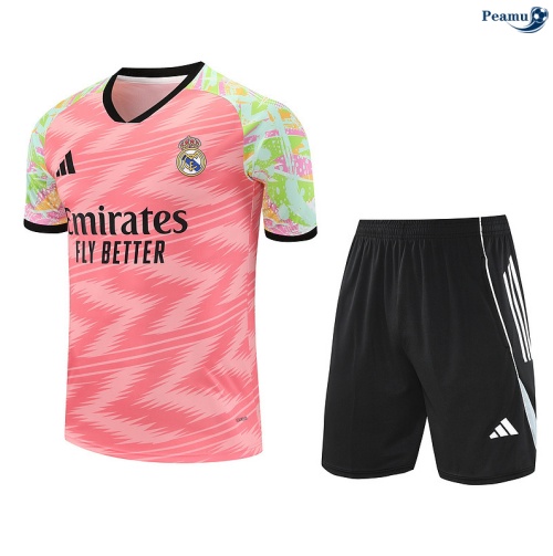 Maillot foot Kit Entrainement Real Madrid + Shorts Rose/Noir/Vert 2025-2026 peamu 0234