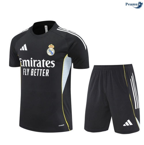Maillot foot Kit Entrainement Real Madrid + Shorts Noir/Blanc/Jaune 2025-2026 peamu 0235