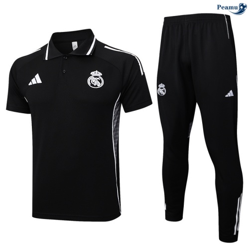 Maillot foot Kit Entrainement Real Madrid Polo + Pantalon Noir/Blanc 2025-2026 peamu 0238