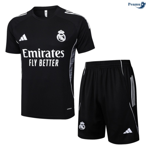 Maillot foot Kit Entrainement Real Madrid + Shorts Noir/Blanc 2025-2026 peamu 0239