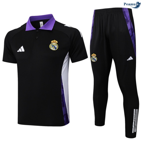 Maillot foot Kit Entrainement Real Madrid Polo + Pantalon Noir/Violet/Blanc 2025-2026 peamu 0240