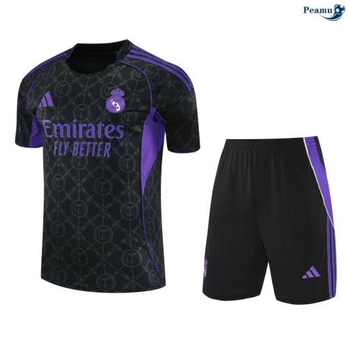 Maillot foot Kit Entrainement Real Madrid + Shorts Noir/Violet/Blanc 2025-2026 peamu 0241