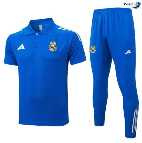 Maillot foot Kit Entrainement Real Madrid Polo + Pantalon Bleu/Blanc 2025-2026 peamu 0242