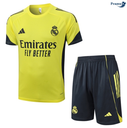 Maillot foot Kit Entrainement Real Madrid + Shorts Jaune/Bleu Marine 2025-2026 peamu 0245